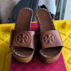 Brown Leather Slide Sandals